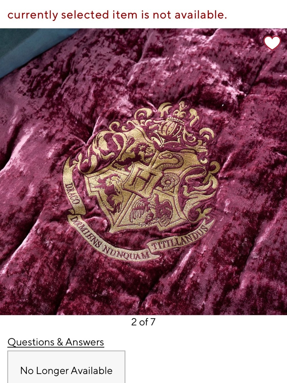Pottery barn teen Gryffindor Velvet sleeping bag Burgundy - Picture 4 of 5